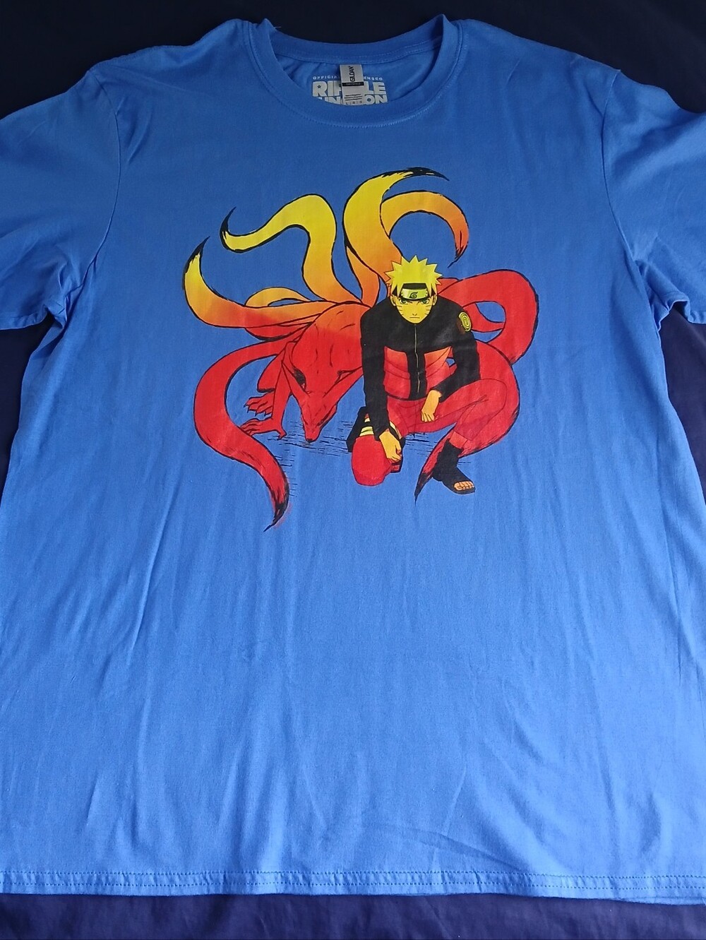 Gildan Blue Short Sleeve Tee with Red & Yellow Naruto Graphic